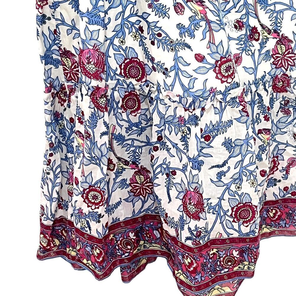 J. Crew Gulp Floral Bird Printed Midi Dress boho Cotton tiered SZ 12 - Picture 6 of 10